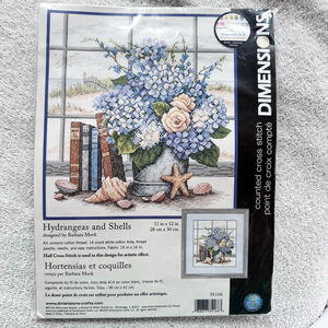 NOS Vintage 2005 Dimensions Cross Stitch Hyrangeas & Shells Kit by Barbara Mock